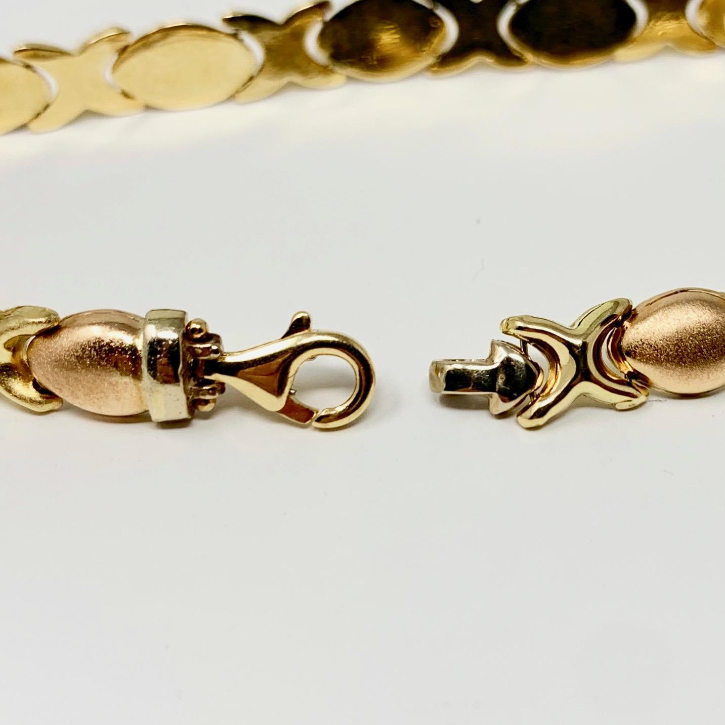 Women's 18 Karat Gold Tri Tone Hugs and Kisses XO Link Bracelet