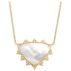 mother of trillions 18 Karat Gold Trillion Doublet Necklace with Mother of Pearl Quartz and Diamonds