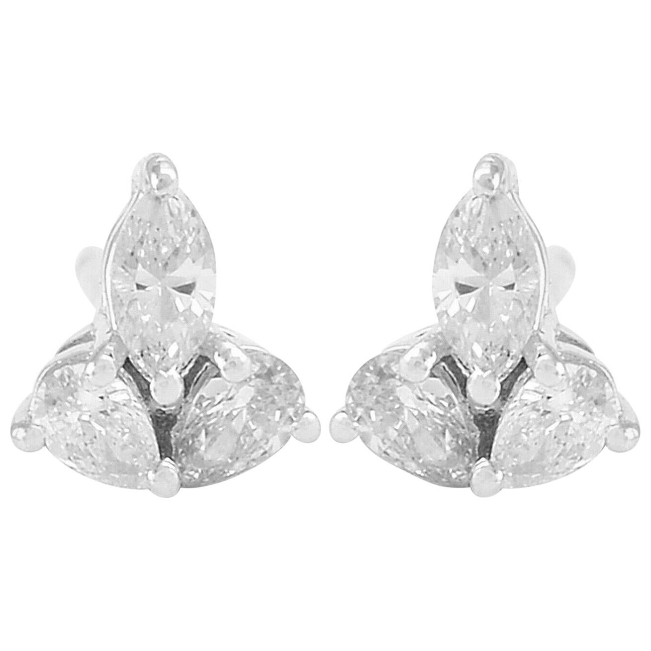 18 Karat Gold Trio Marquise Pear Diamond Stud Earrings For Sale
