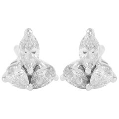 18 Karat Gold Trio Marquise Pear Diamond Stud Earrings