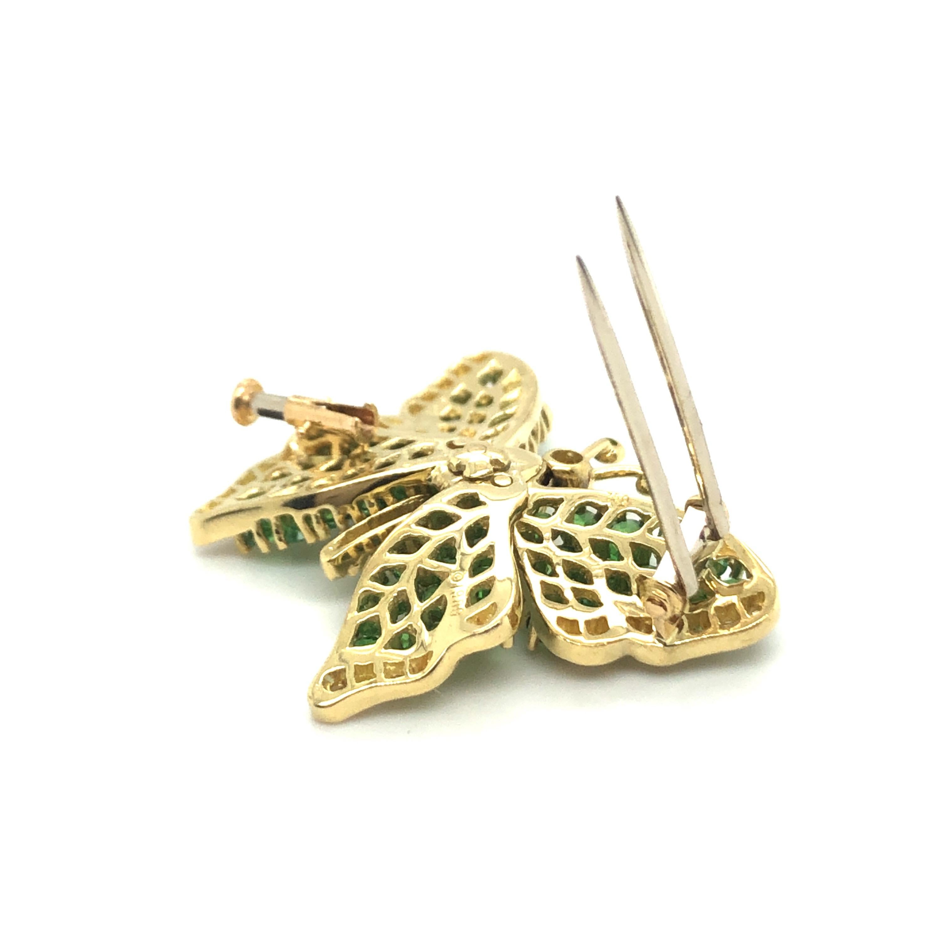 Contemporary 18 Karat Gold Tsavorite Diamond Butterfly Brooch by Tiffany & Co., 1989