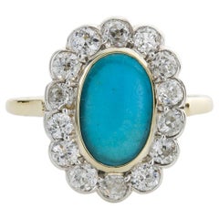 Vintage 18 Karat Gold Turquoise and Diamond Dress Ring