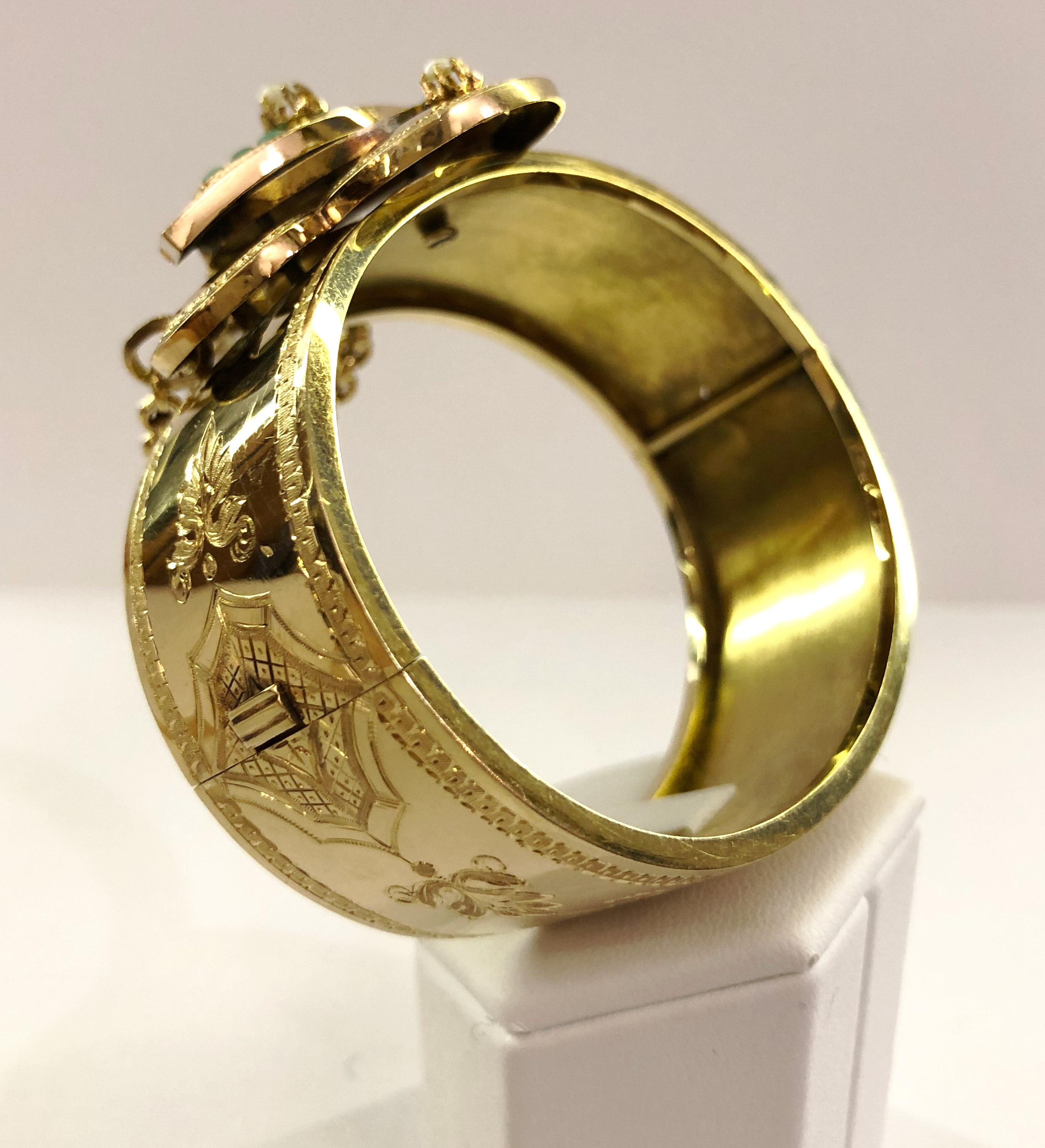 Armband aus 18 Karat Gold mit Türkis und Perlen (Romantik) im Angebot