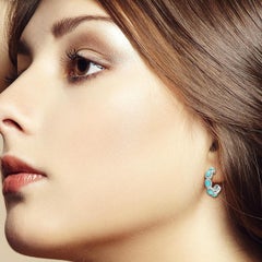 14 Karat Gold Turquoise Diamond Hoop Earrings