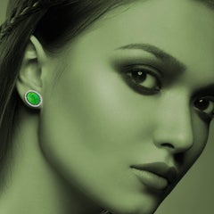 18 Karat Gold Turquoise Diamond Oval Stud Earrings
