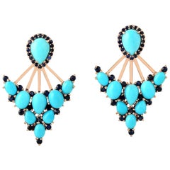 18 Karat Gold Turquoise Sapphire Ear Jacket Earrings