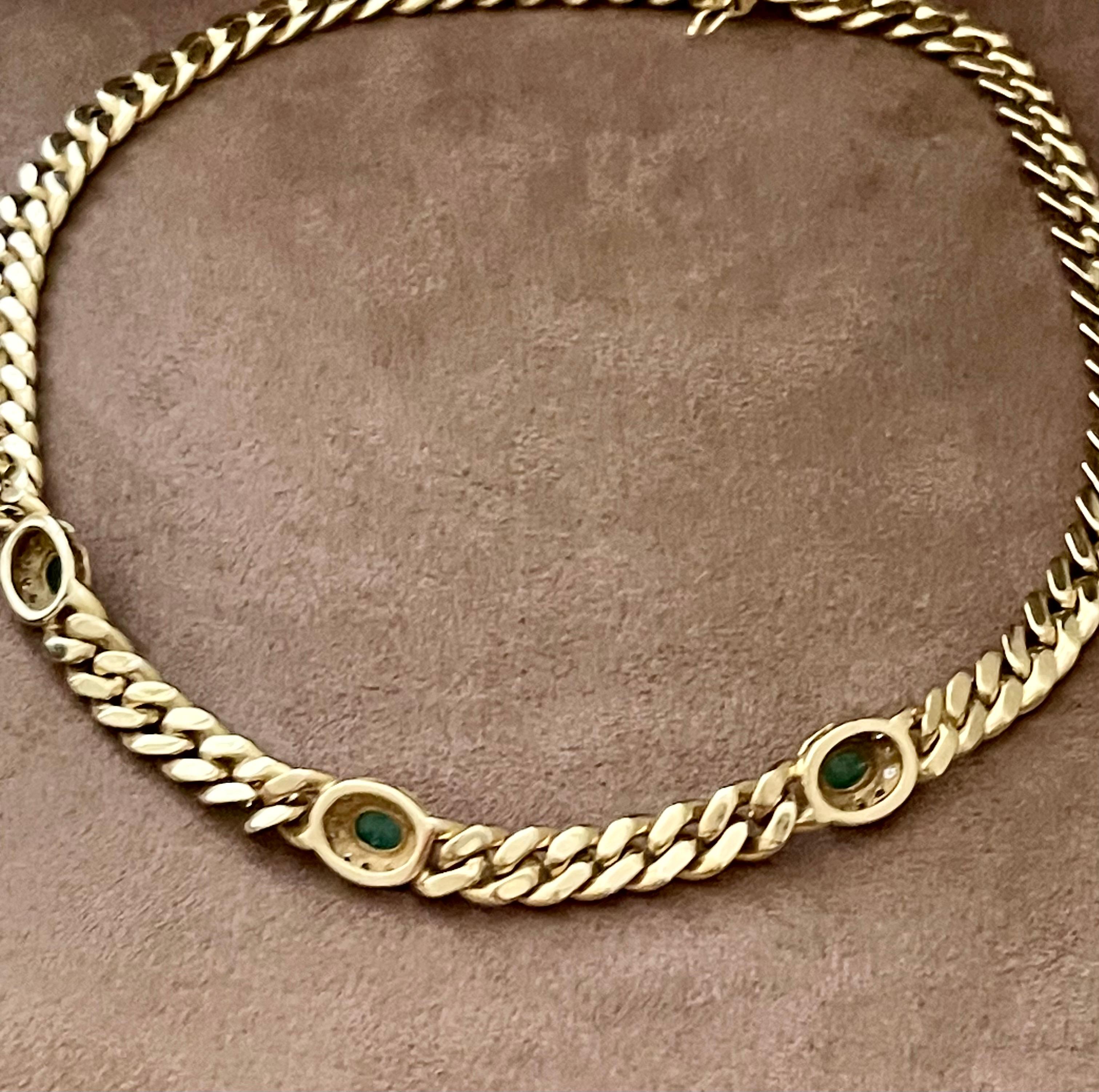18 Karat Gold Twisted Curb Chain Necklace Emerald Cabochons Diamonds by Bucherer 1