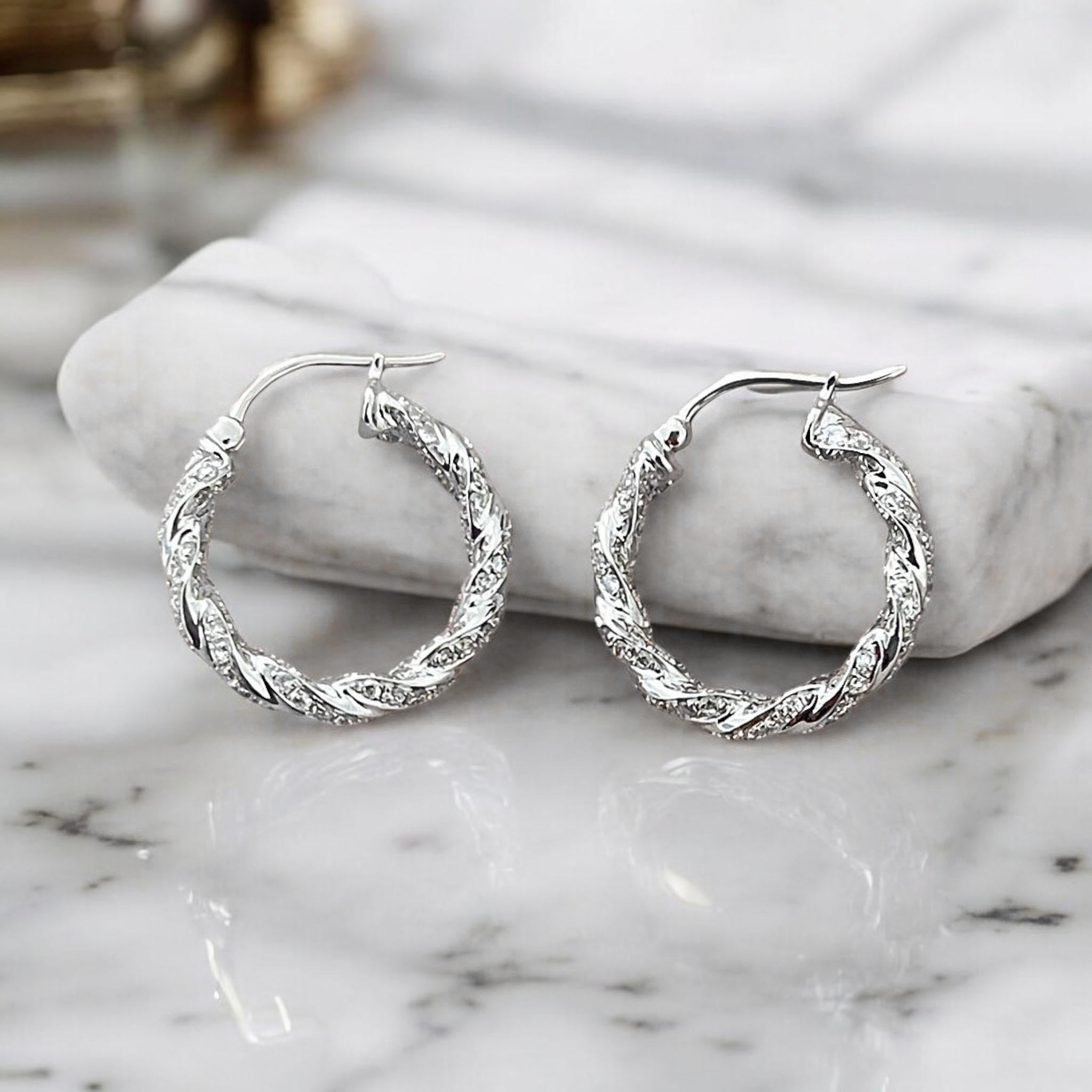 Artisan 18 Karat Gold Twisted Diamond Earrings For Sale