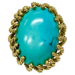 18 Karat Gold Twisted Wire Turquoise Ring - David Webb