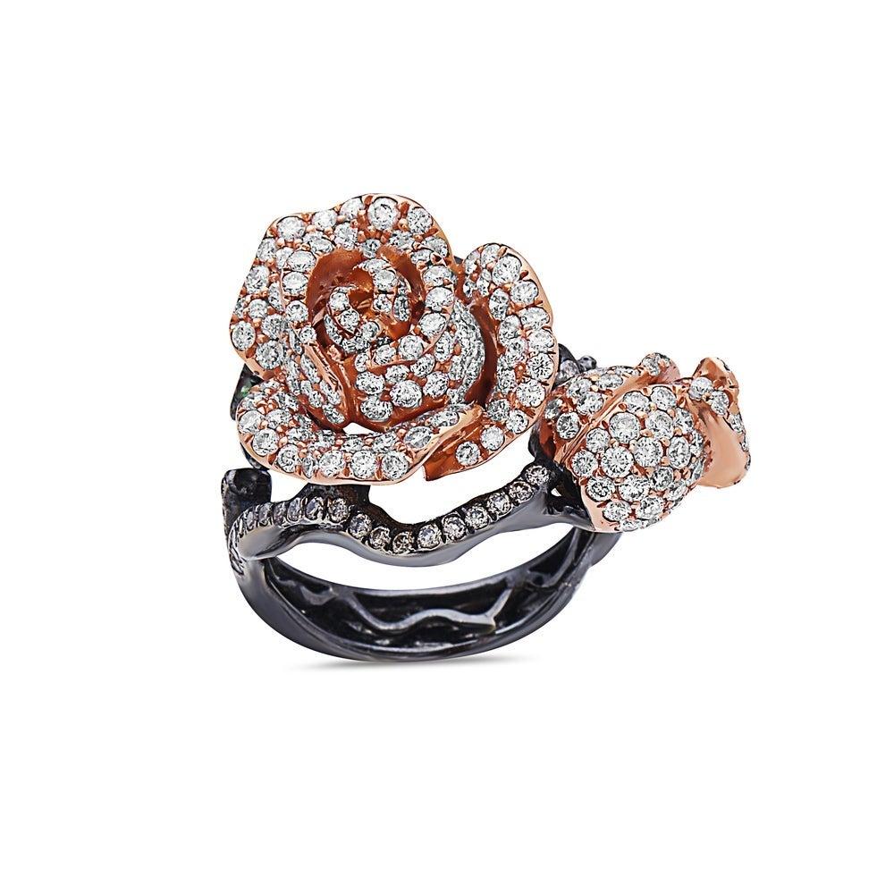 For Sale:  18 Karat Gold Two-Tone Diamond Rose Ring 2