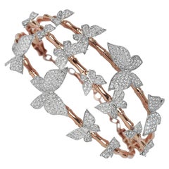 18 Karat Gold Two Tone Rose Gold White Gold Diamonds Pave Butterfly Fashion