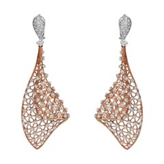 18 Karat Gold Two Tone White Gold Rose Gold Dangle Diamond Fashion Earring