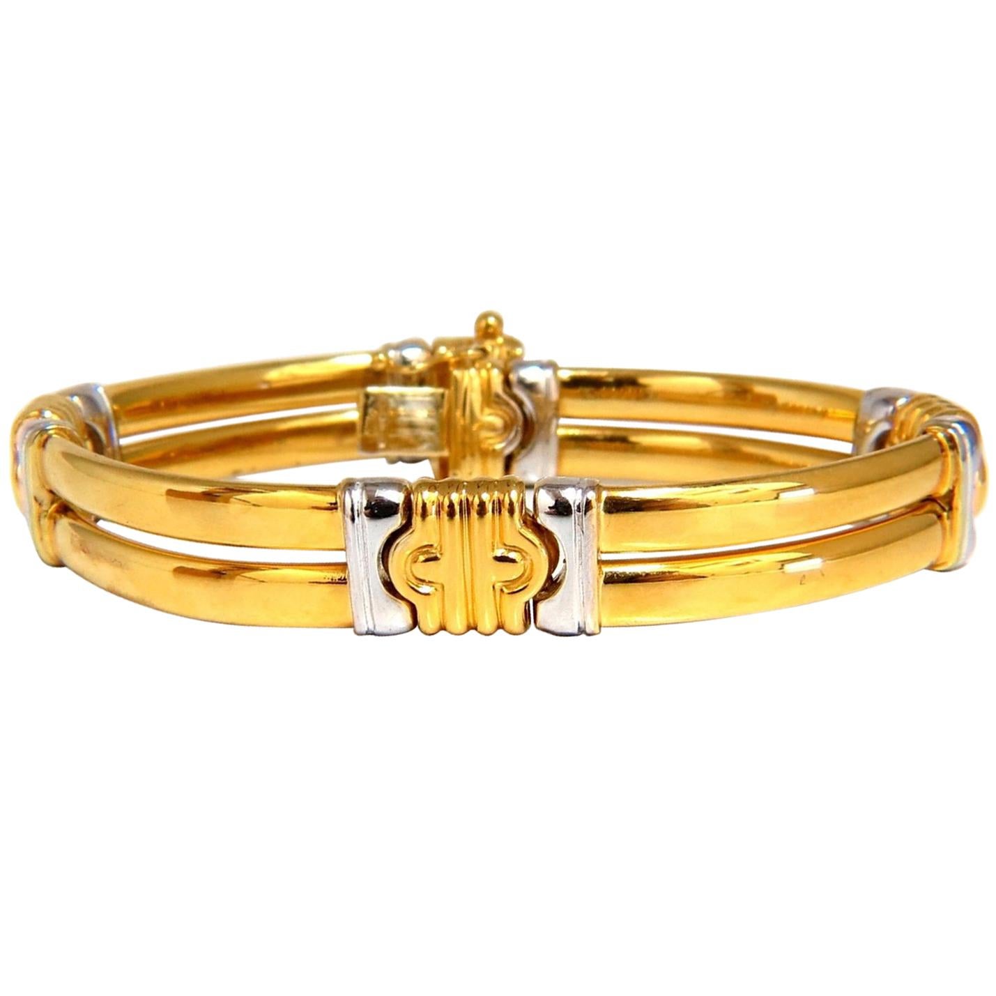 18 Karat Gold Two-Toned Slim Cuff Bracelet Byzantine Mod