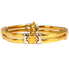 18 Karat Gold Two-Toned Slim Cuff Bracelet Byzantine Mod