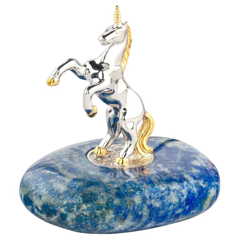18 Karat Gold Unicorn Miniature on Lazurite Magnetic Stone, MOISEIKIN For Sale