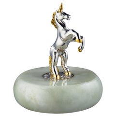 18 Karat Gold Unicorn Miniature on Russian Jade Magnetic Stone, Moiseikin
