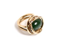 18 Karat Gold Unique, Jade & Brilliant Cut Diamond Ring