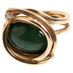 18 Karat Gold Unique, Jade & Brilliant Cut Diamond Ring
