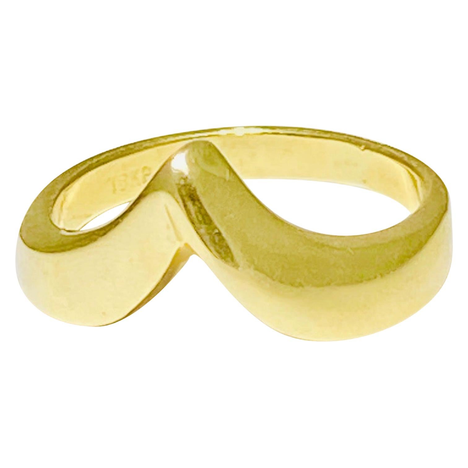 Bague à la mode en or jaune 18 carats avec anneau en forme de V et or jaune 18 carats, haute bague personnalisée et polie