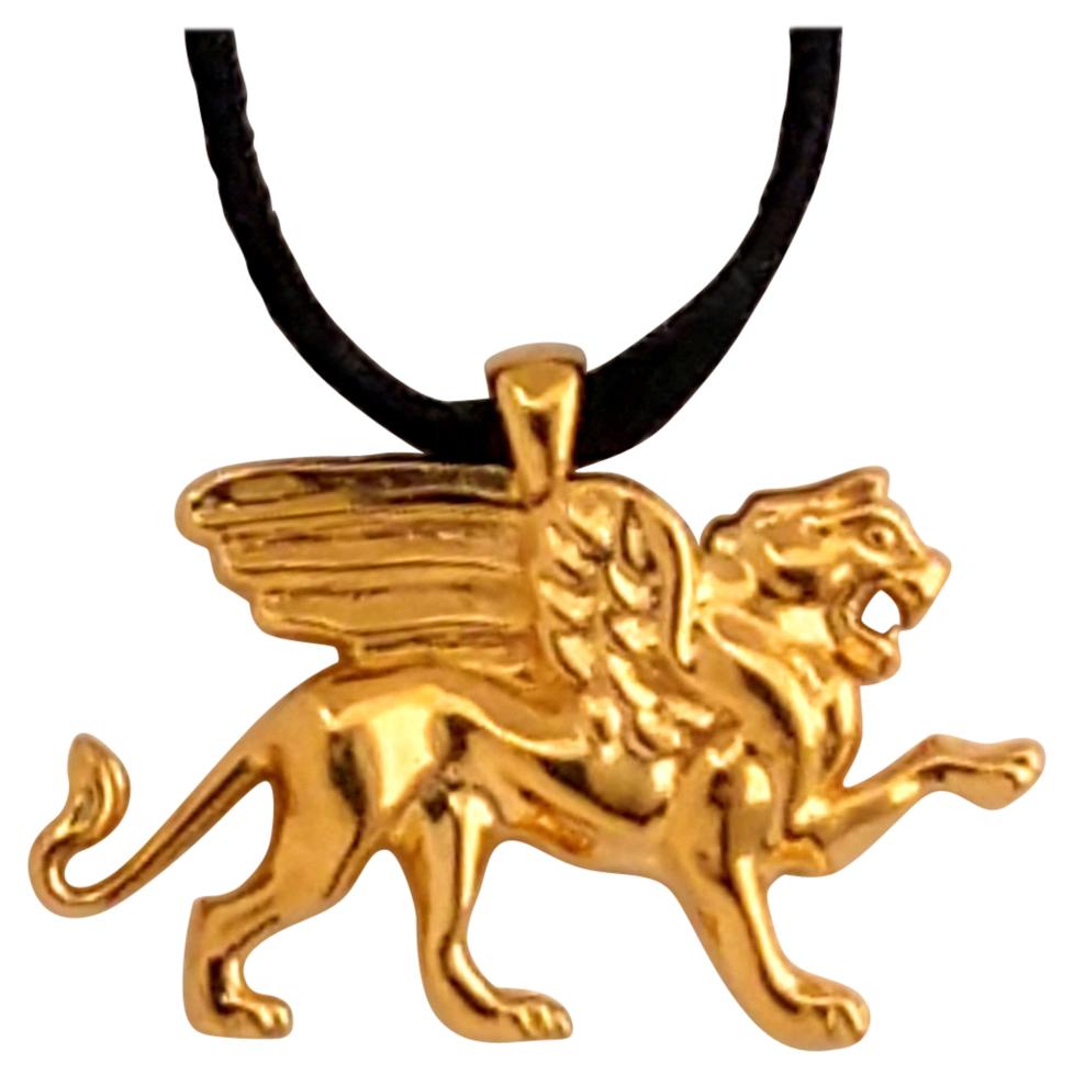18 Karat Gold Vermeil Griffin Pendant Necklace 1 inch wide 