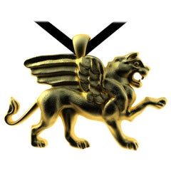 18 Karat Gold Vermeil Griffin Pendant Necklace 1 inch wide