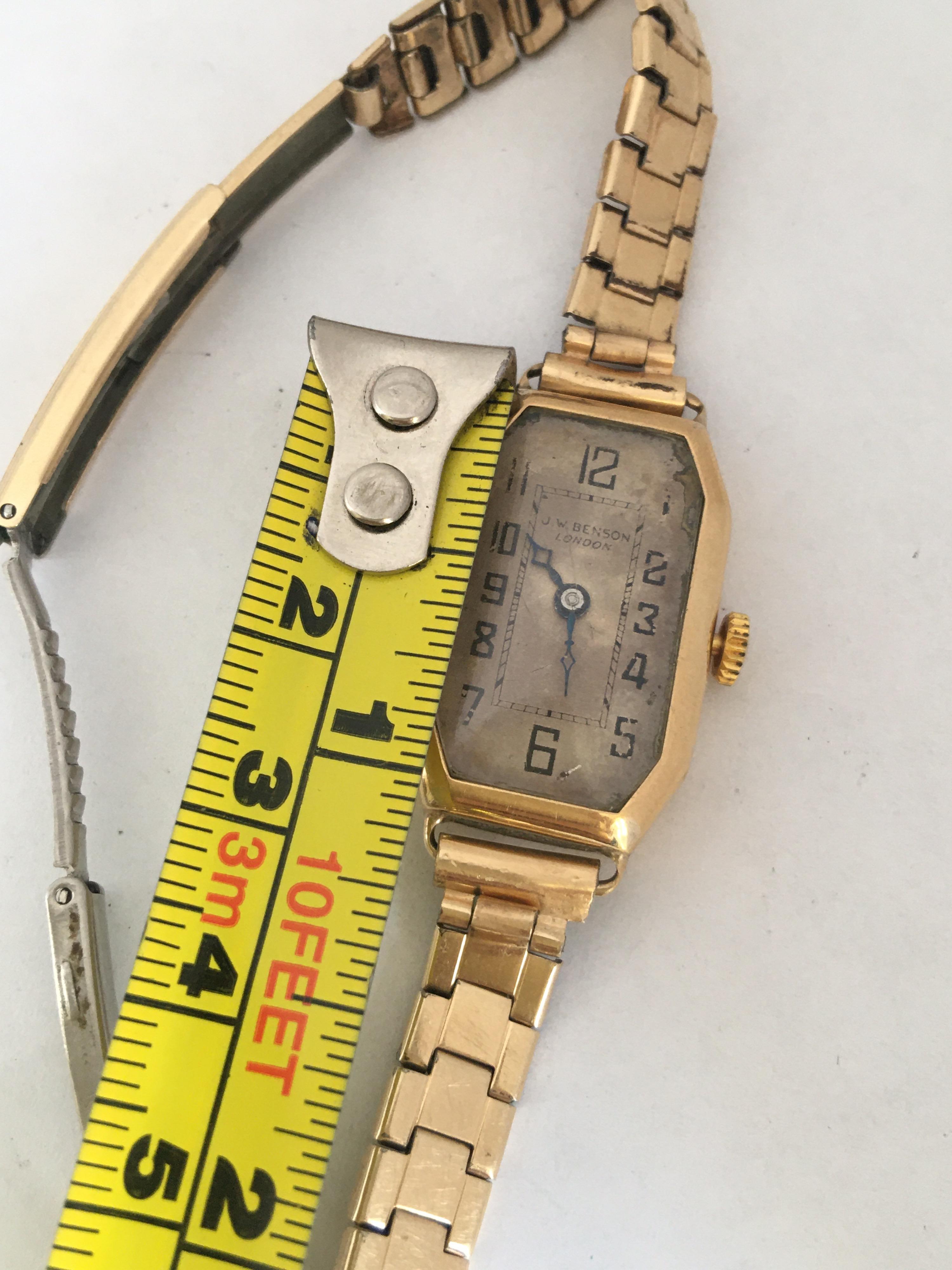 18 Karat Gold Vintage 1920s J.W. Benson London Ladies Mechanical Watch For Sale 7