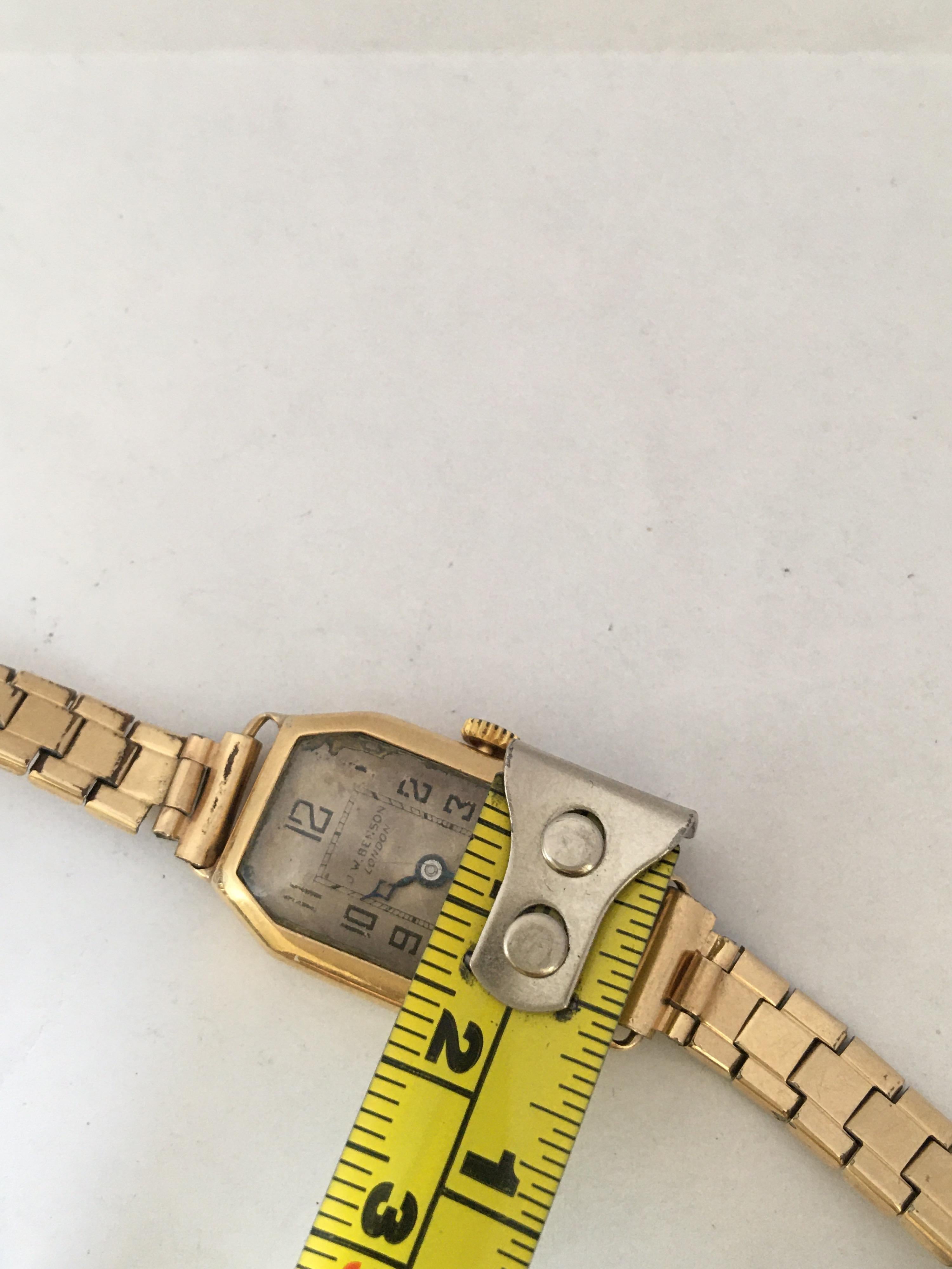 18 Karat Gold Vintage 1920s J.W. Benson London Ladies Mechanical Watch For Sale 8