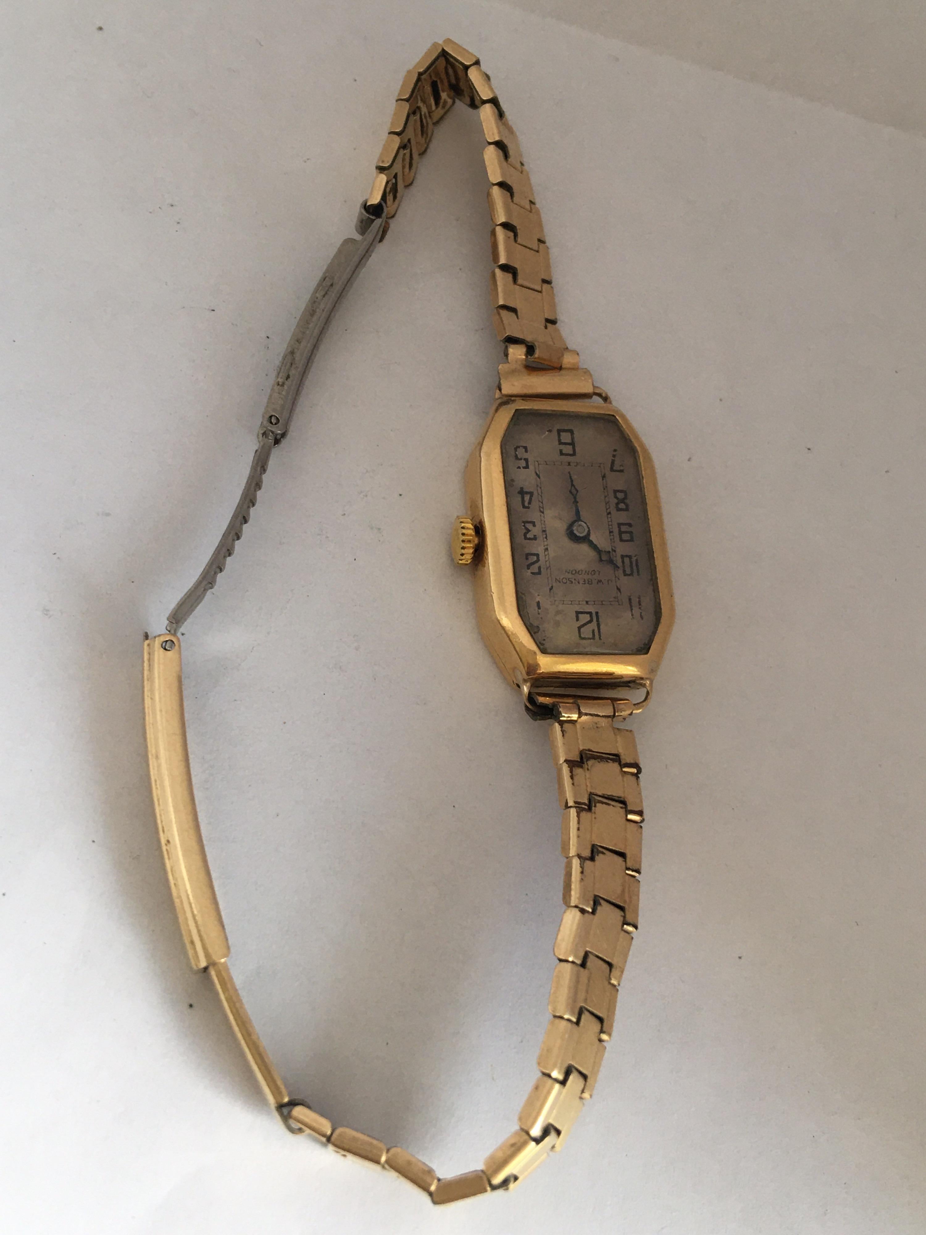 18 Karat Gold Vintage 1920s J.W. Benson London Ladies Mechanical Watch For Sale 9