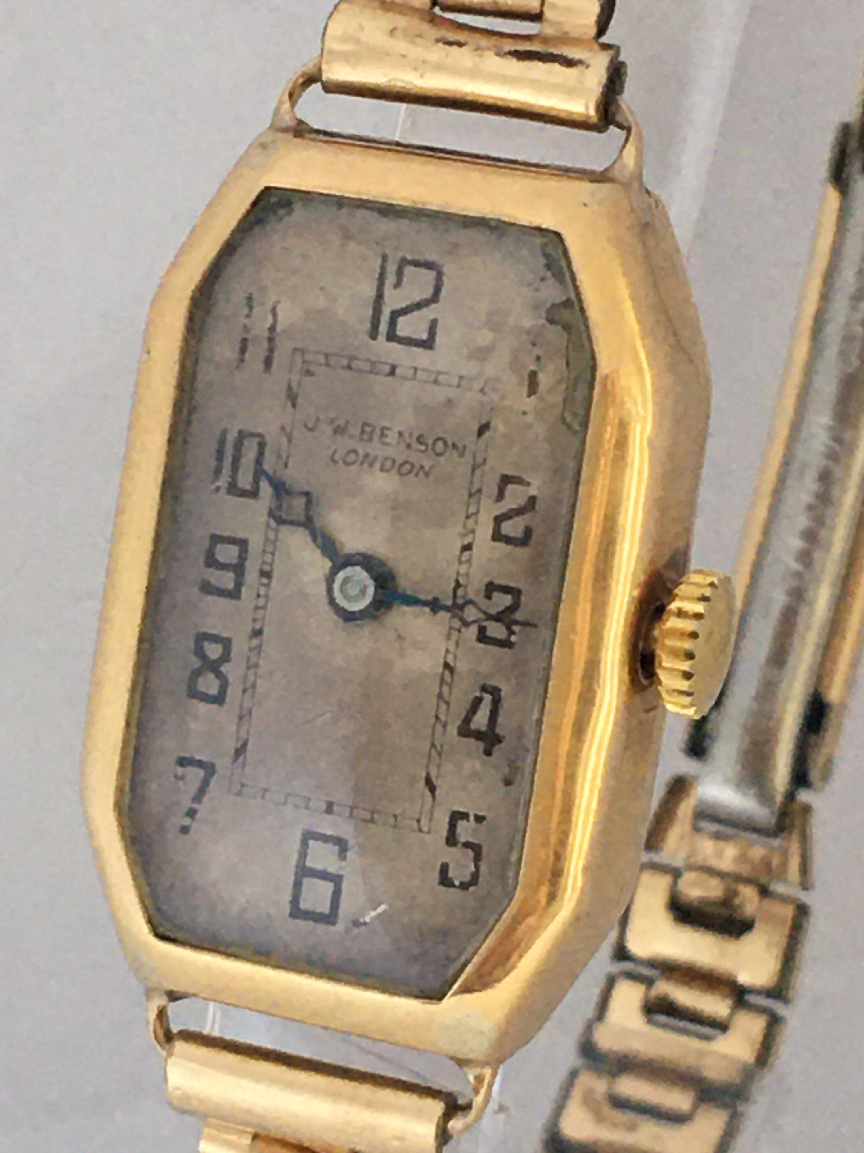 18 Karat Gold Vintage 1920s J.W. Benson London Ladies Mechanical Watch For Sale 10