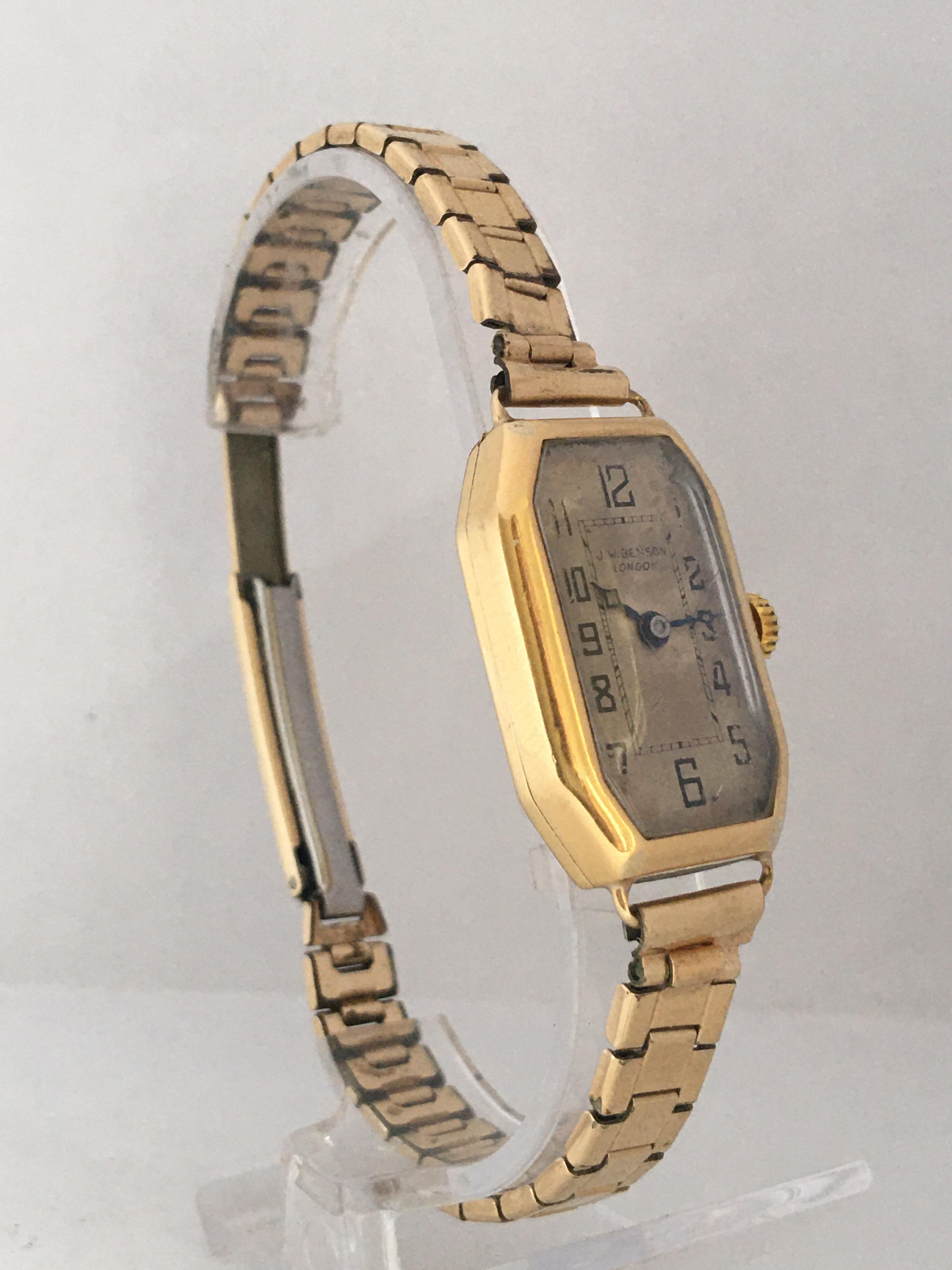 18 Karat Gold Vintage 1920s J.W. Benson London Ladies Mechanical Watch For Sale 11