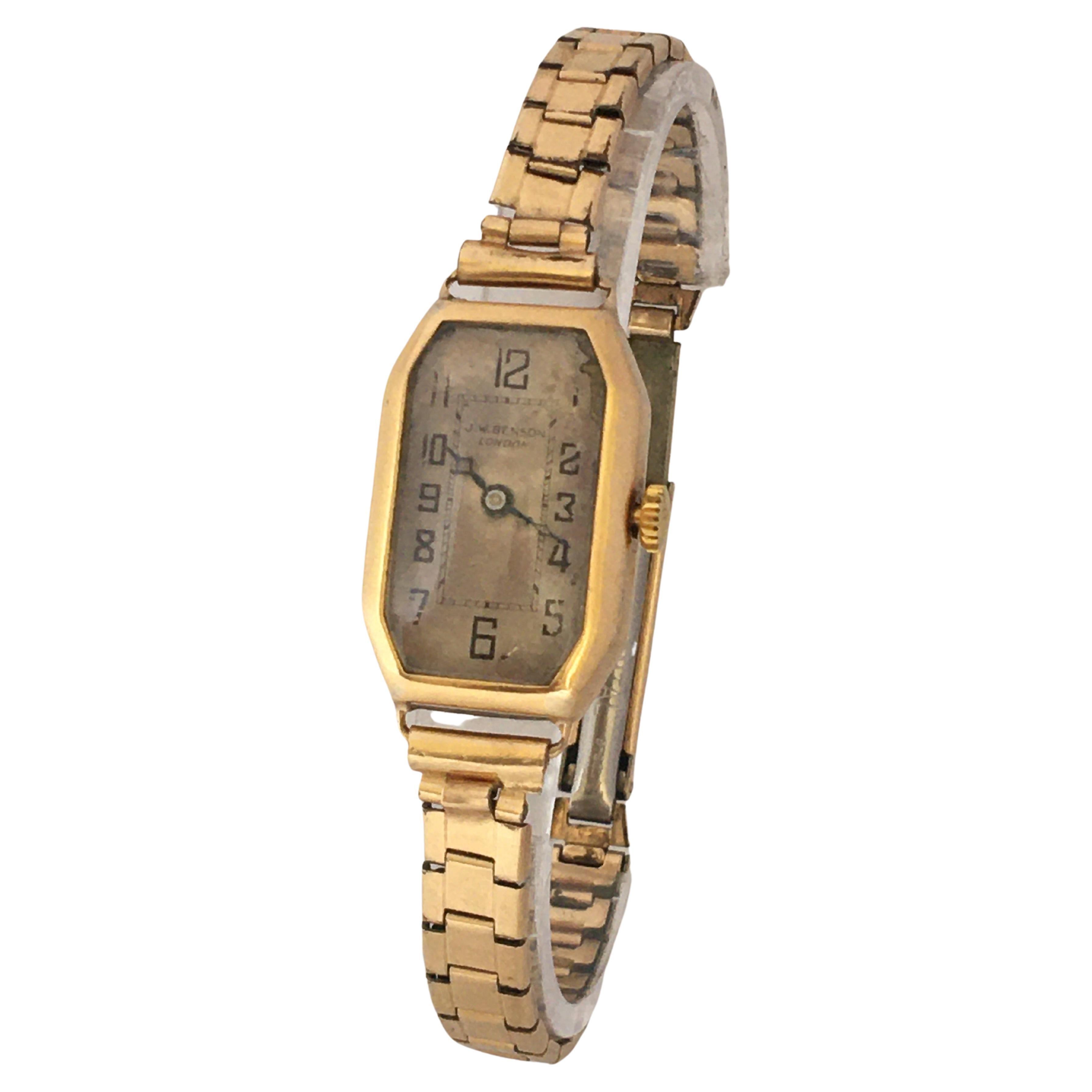 18 Karat Gold Vintage 1920s J.W. Benson London Ladies Mechanical Watch For Sale