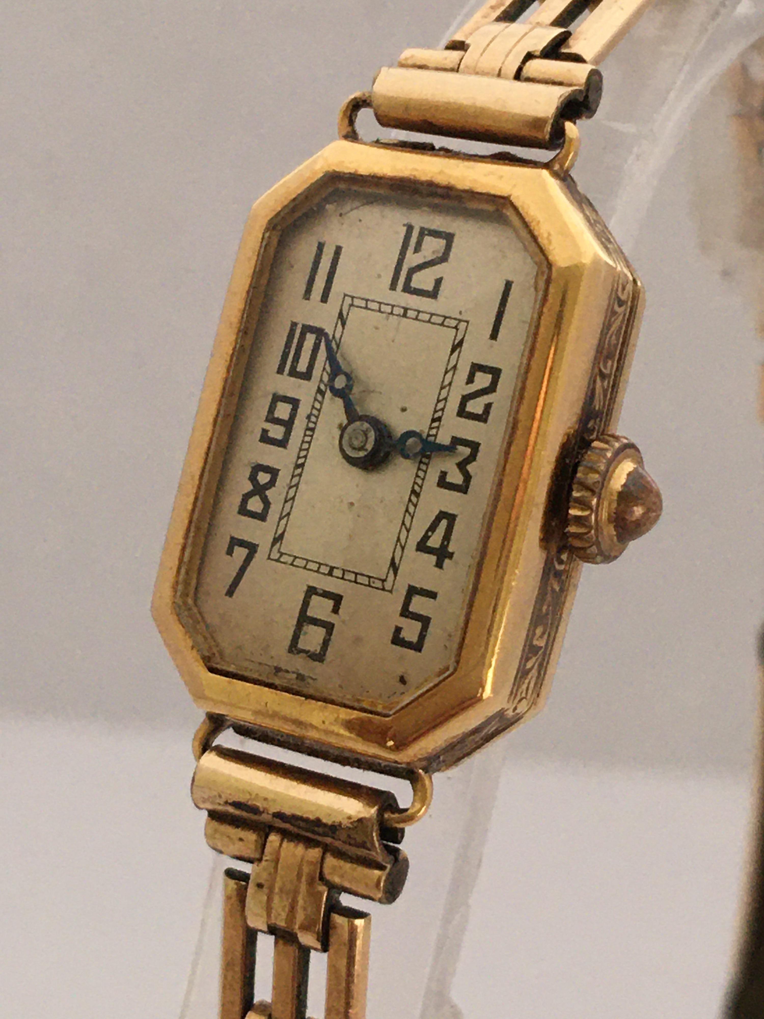 This beautiful vintage ladies hand winding gold watch is in good condition condition and it is running well. It has recently been serviced. Visible signs of ageing and wear with light and tiny scratches on the gold watch case as shown. It is 6.5