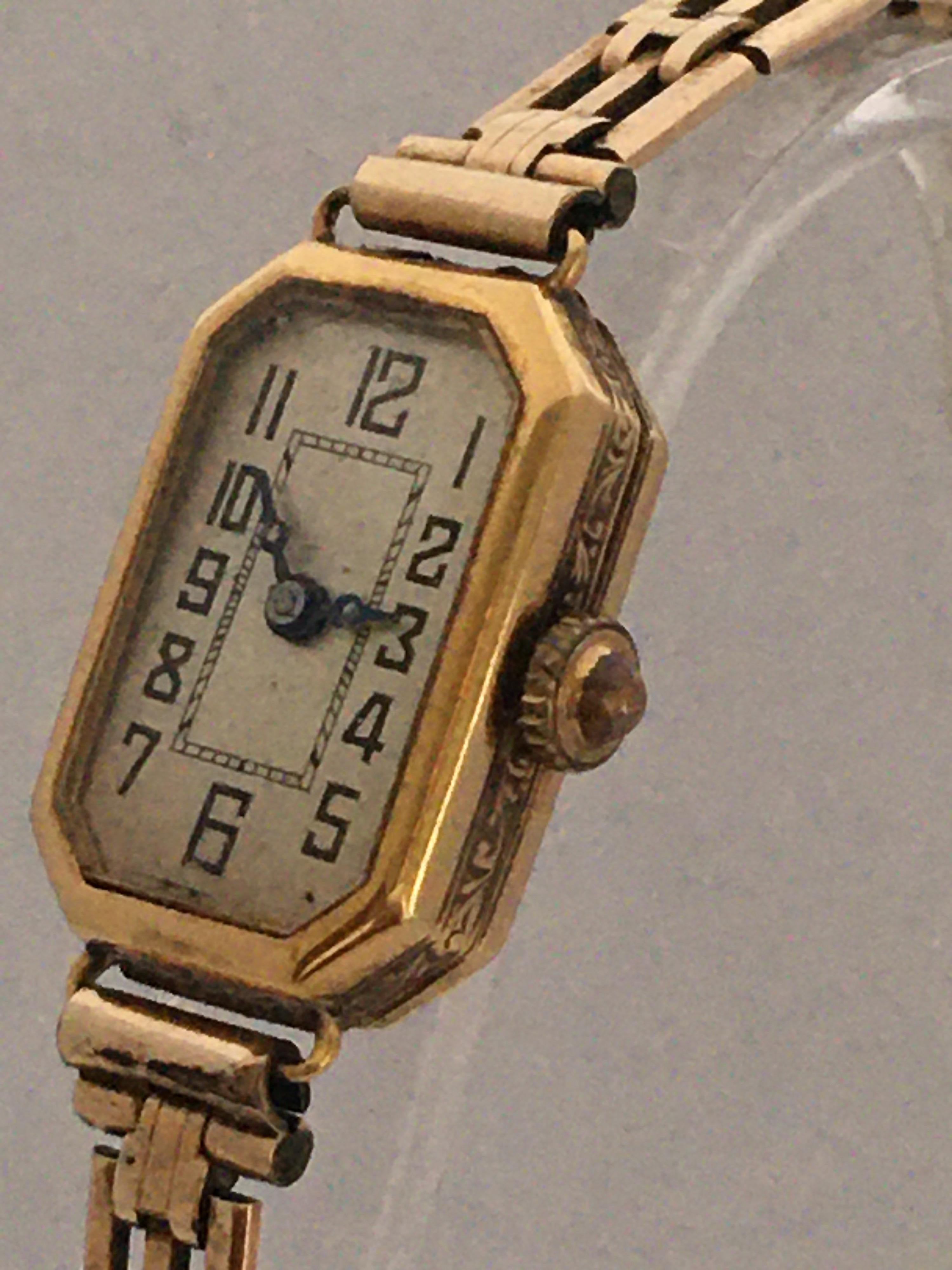 18 Karat Gold Vintage 1930er Jahre Damen Mechanische Uhr 5