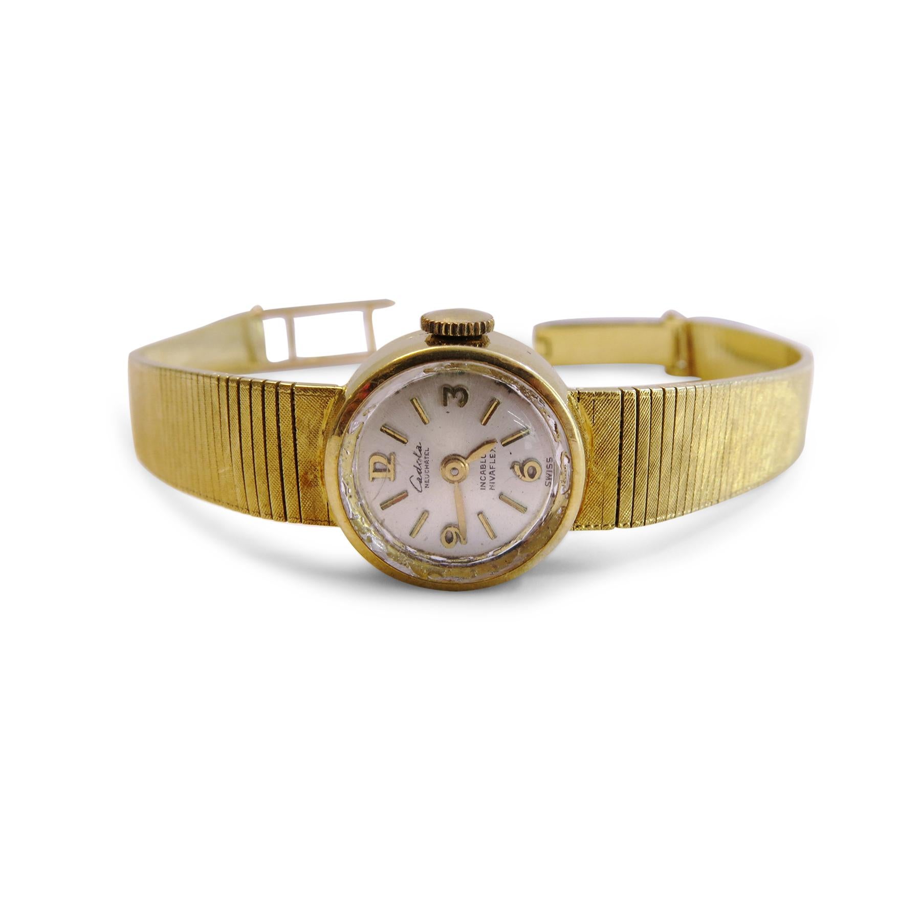Cadola Neuchatel 
18K Yellow Gold 
Winding 
Swiss 
Size= 7 inches 
Dial Diameter= 16mm
Band= 7mm
Weigh= 23gr 