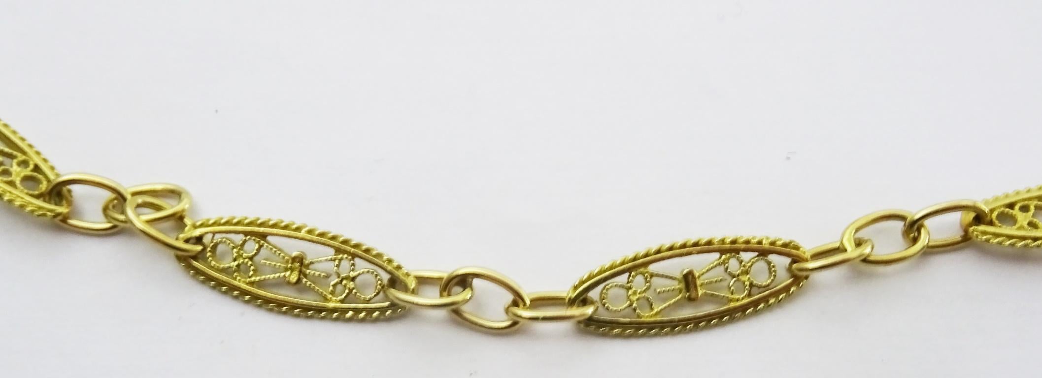 Art Deco 18 karat Gold Vintage Handmade French element Necklace For Sale