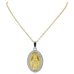 Gold Virgin Mary Pendant with Diamond Halo Necklace