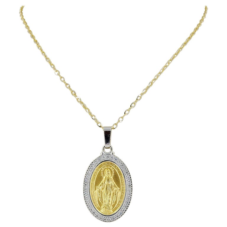 Gold Virgin Mary Pendant with Diamond Halo Necklace at 1stDibs virgin