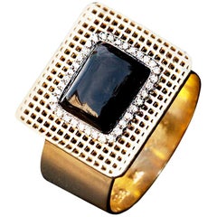 18 Karat Gold, VS White Diamonds Unique Square Onyx Cocktail Contemporary Ring