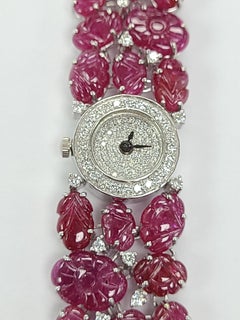 18 Karat Gold Watch with Natural Ruby and Diamonds