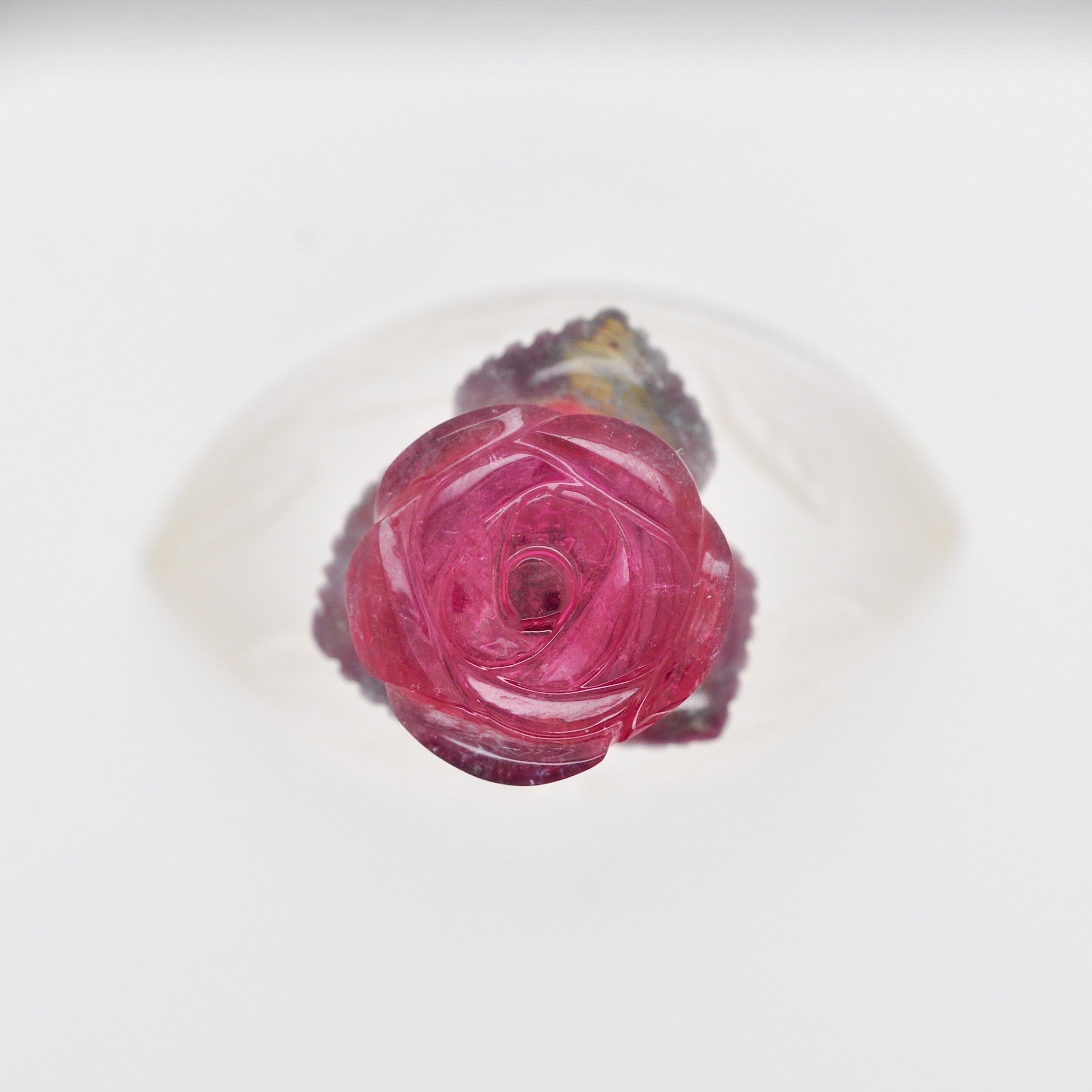 Contemporain Flacon de parfum en or 18 carats pastèque bi-tourmaline rose cristal de roche  en vente