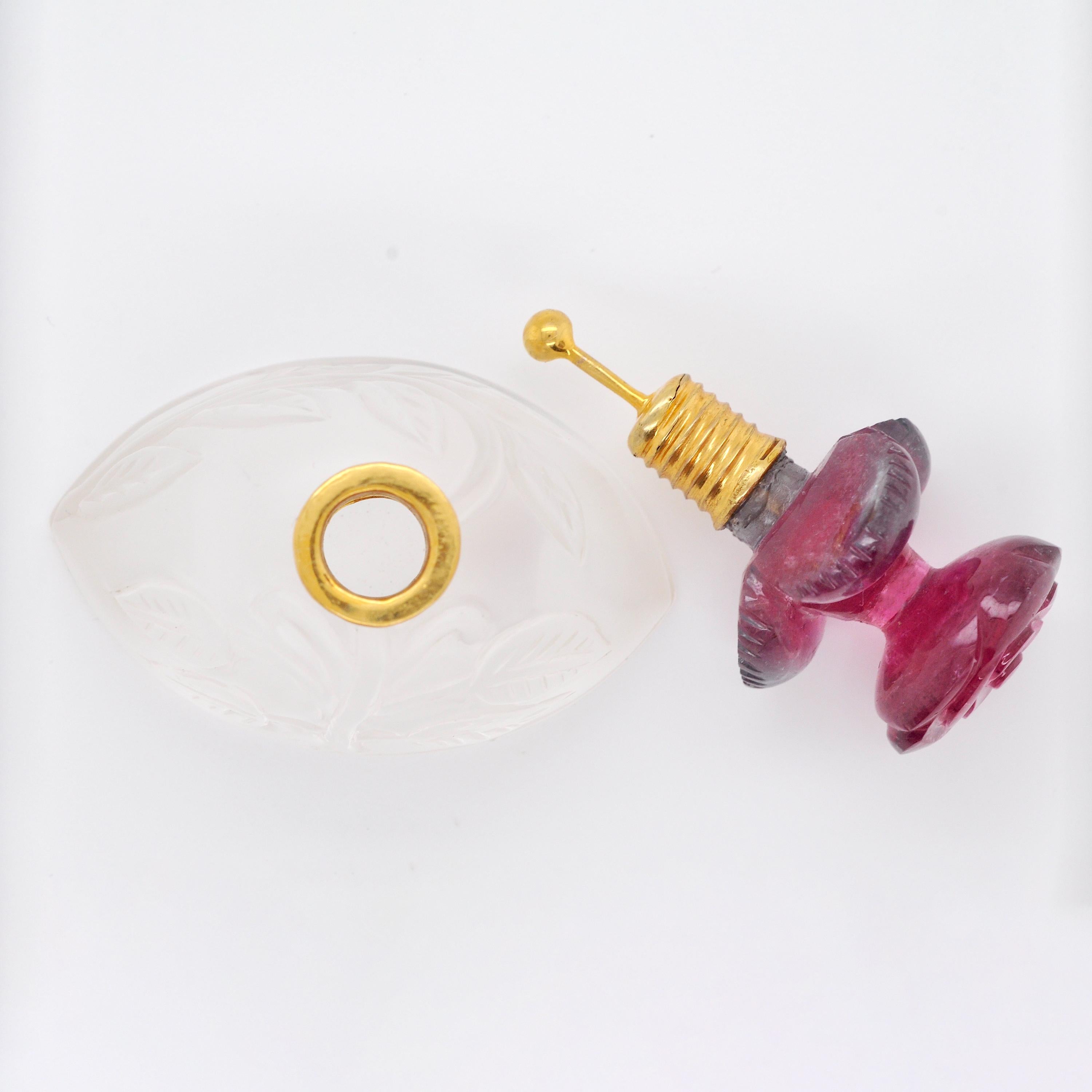 Taille mixte Flacon de parfum en or 18 carats pastèque bi-tourmaline rose cristal de roche  en vente
