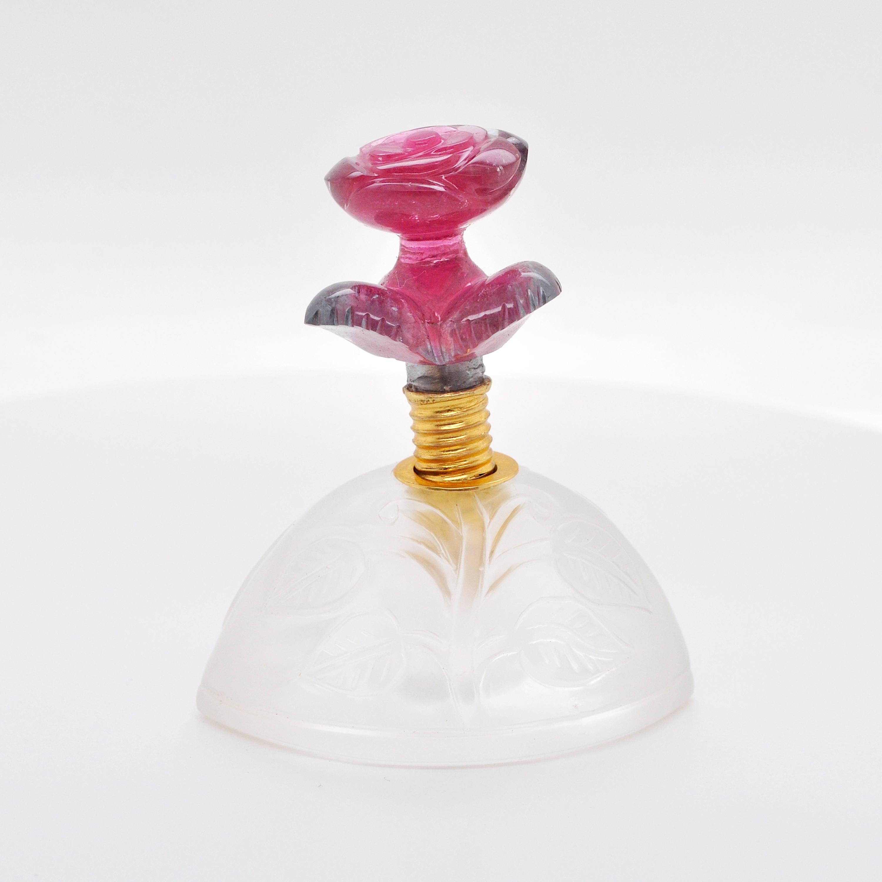 Flacon de parfum en or 18 carats pastèque bi-tourmaline rose cristal de roche  Neuf - En vente à Jaipur, Rajasthan