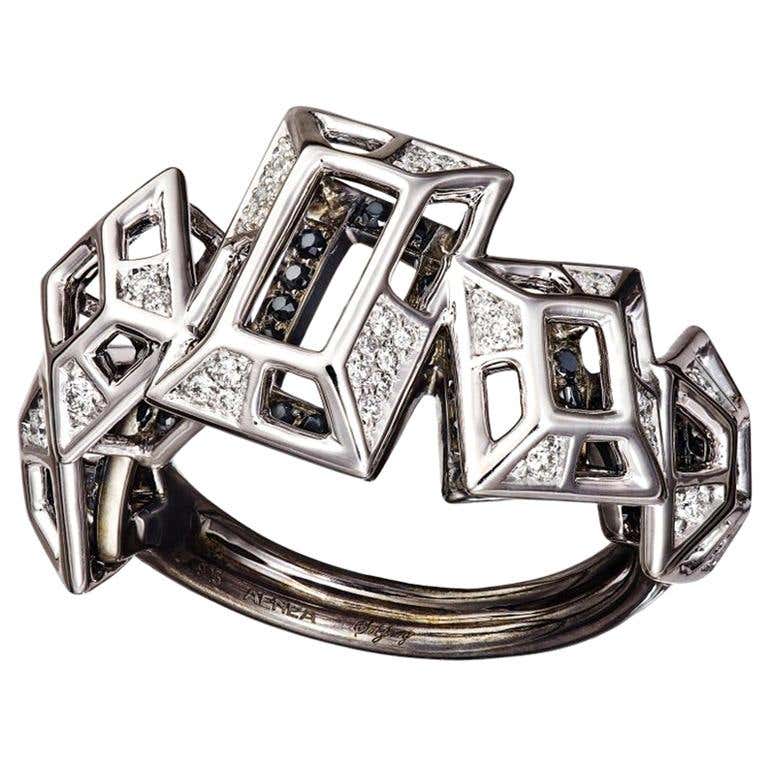 Customizable 18 Karat Gold and Black Diamond Checker Pattern Ring For ...