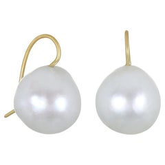 18 Karat Gold White South Sea Baroque Pearl Drop Earrings