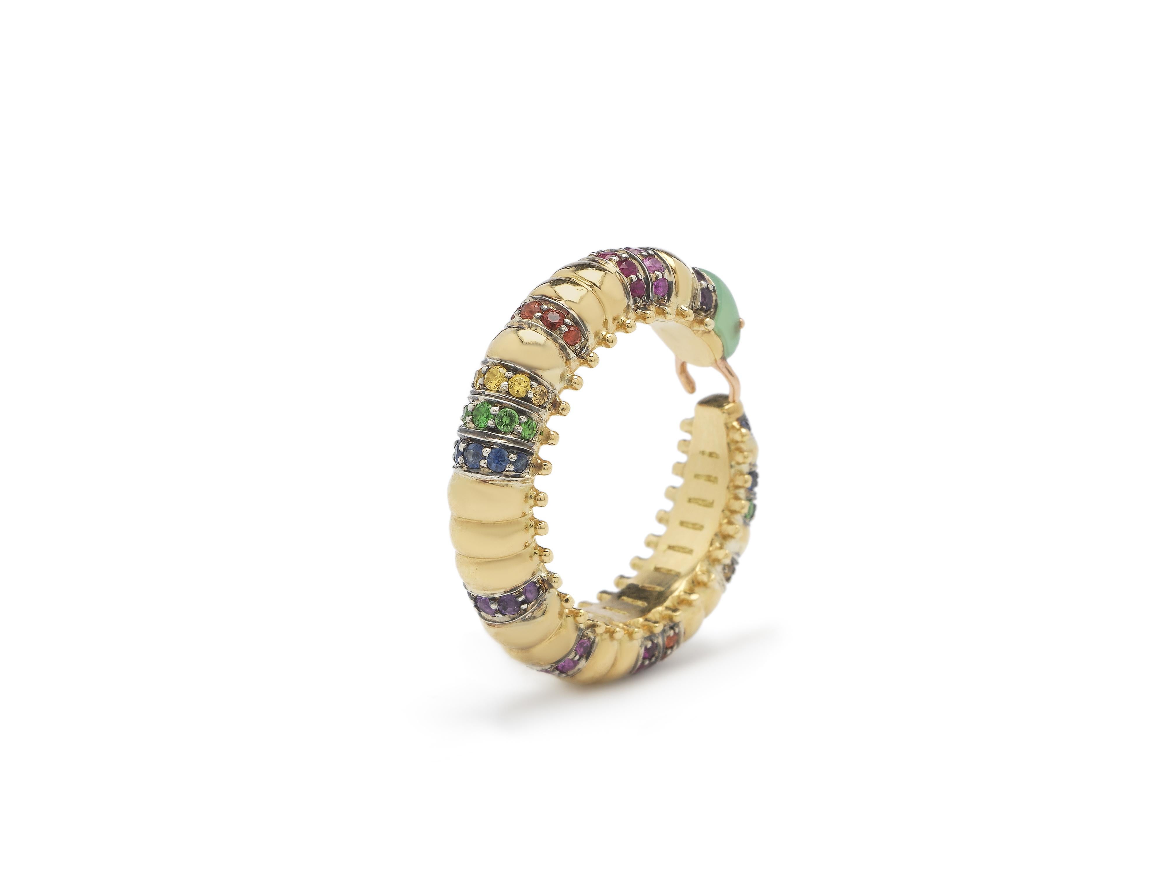 Contemporary 18 Karat Gold with Amethyst and Multicolored Sapphires Millipede Eternity Ring For Sale