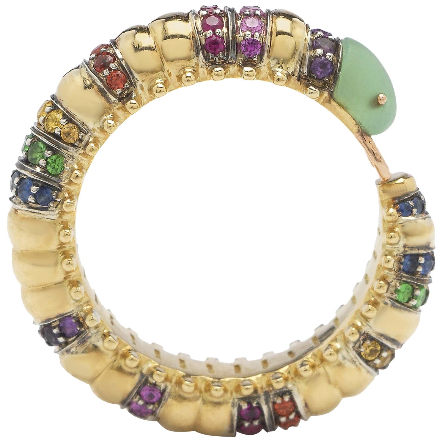 18 Karat Gold with Amethyst and Multicolored Sapphires Millipede Eternity Ring For Sale