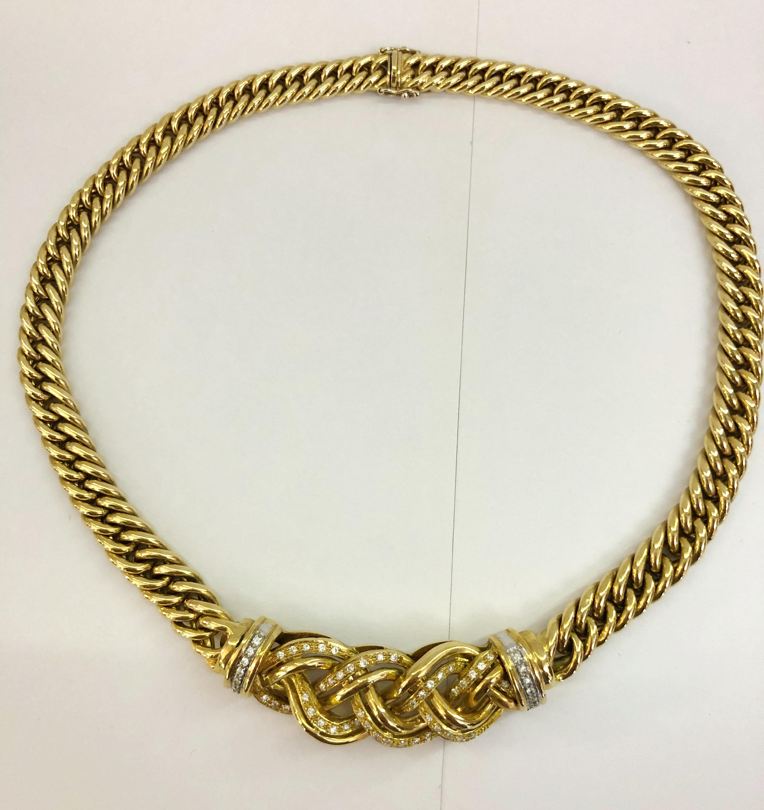 Vintage 18 karat yellow gold Grumetta Scalare necklace with brilliant diamonds, Italy 1940s
Length 48 cm
