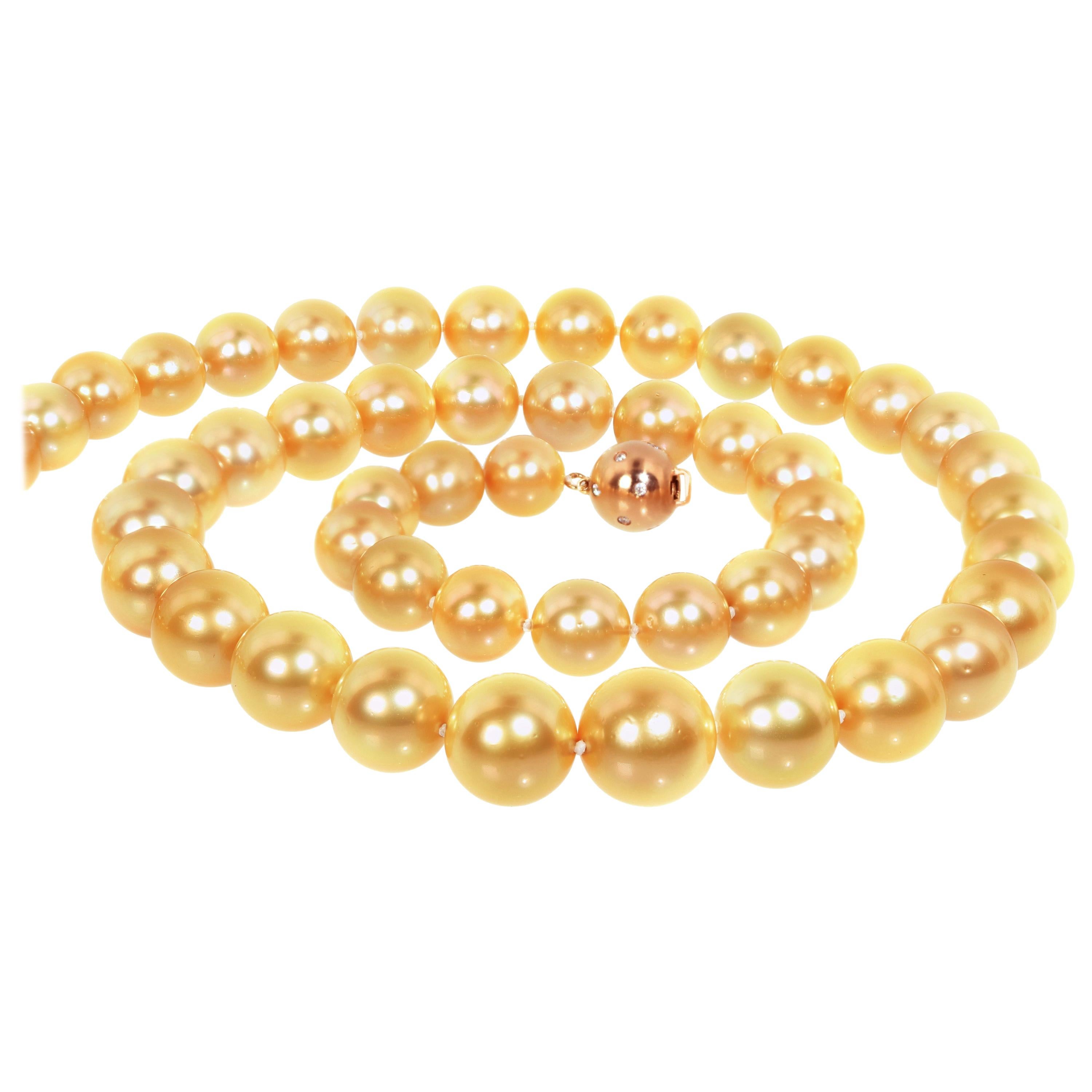 Golden South Sea Pearl Necklace with 18K Gold Clasp with Diamonds For Sale