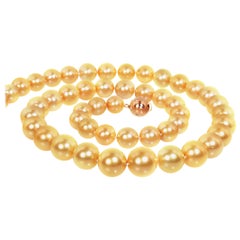 Golden South Sea Pearl Necklace with 18K Gold Clasp with Diamonds