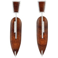 18 Karat Gold Wood Diamond Earrings